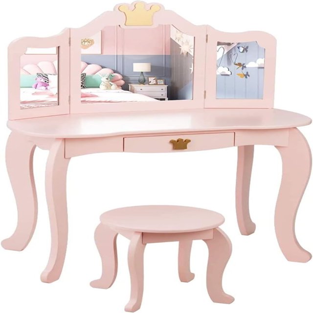 Vanity Set w/TriFolding Mirror Princess Dressing w/Detachable Top