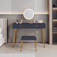 thumbnail image 1 of Vanity Set with Stool and Swivel Makeup Mirror, Leather Vanity with 2 Solid Wood Drawers, Modern Dressing Table with Illuminated Mirror,Blue, 1 of 6
