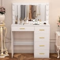 thumbnail image 1 of Teousev White Dressing Table Makeup Vanity with LED Lighted Mirror, Dimmable Lights & 5 Drawers, 1 of 8