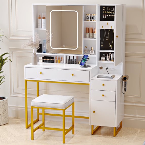 Vanity Set with Lighted Mirror, VIPLIVE Vanity Desk with Stool Family Room