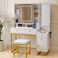 thumbnail image 1 of Vanity Set with Lighted Mirror, VIPLIVE Vanity Desk with Stool Family Room, 1 of 7