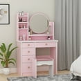 thumbnail image 1 of Vanity Set with Mirror Modern Storage Makeup Dressing Table with 5 Drawers Pink, 1 of 6