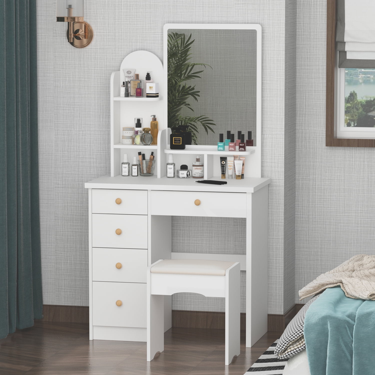 Large Bedroom Dresser Vanity Set with Mirror, Modern Storage Makeup ...