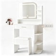 thumbnail image 1 of Vanity Set with Mirror and Lights, Akaber Small Makeup Vanity Desk with Stool, Charging Station, Compact White Vanity with LED Strip, 1 of 10