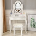 thumbnail image 1 of Vanity Sets with LED Mirror and Bench, Makeup Vanity Table Set, Upgrade Dressing Table Makeup Table Writing Desk with 4 Drawers, Makeup Vanity Set and Cushioned Stool for Girls, 29"Lx16"Wx56"H, Q8698, 1 of 12