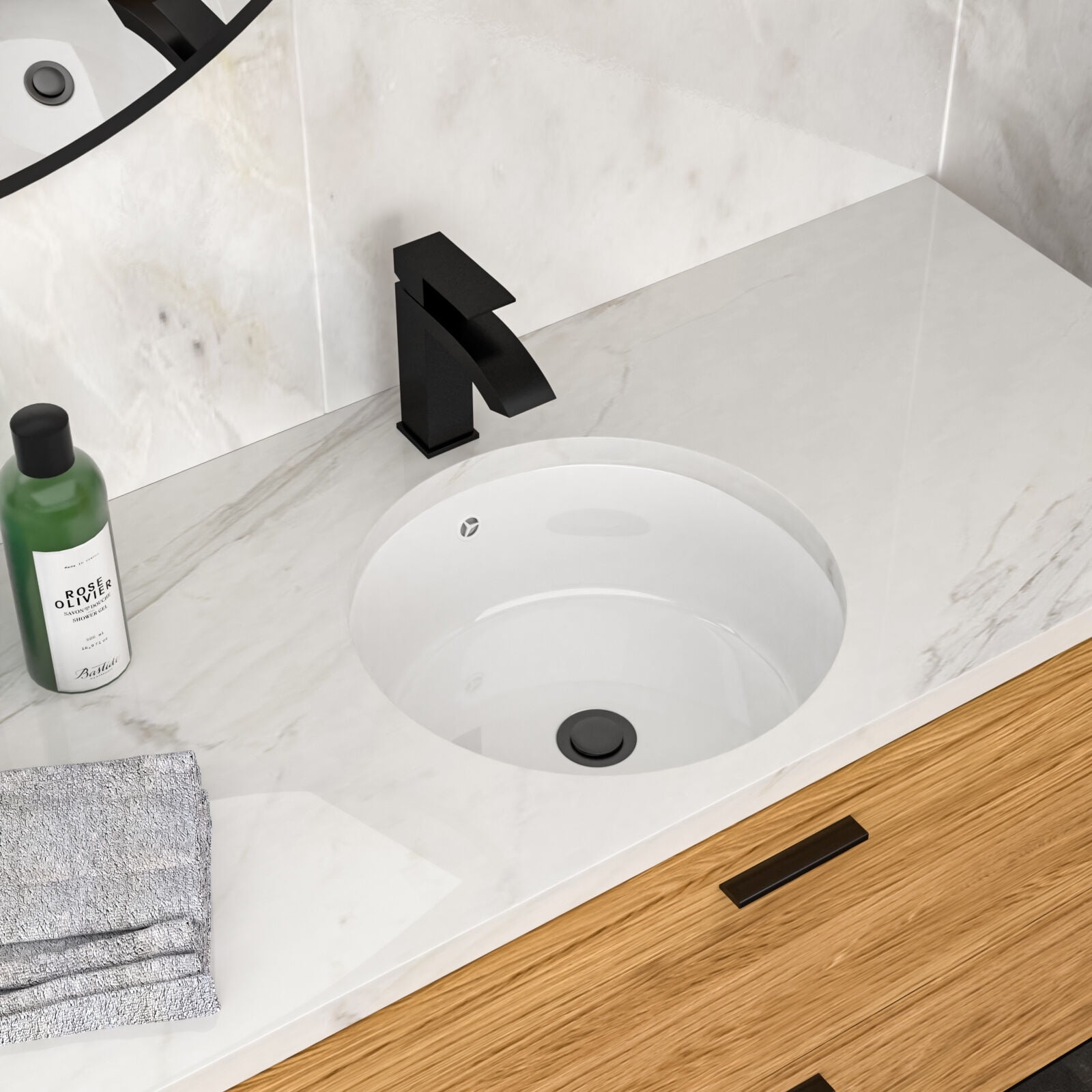 Vanity With Sink, 15.75"x15.75" White Ceramic Round Undermount Bathroom Sink with Overflow, White Bathroom Vanity,Ceramic Single Sink Vanity, Bath & Faucets Bathroom Vanities