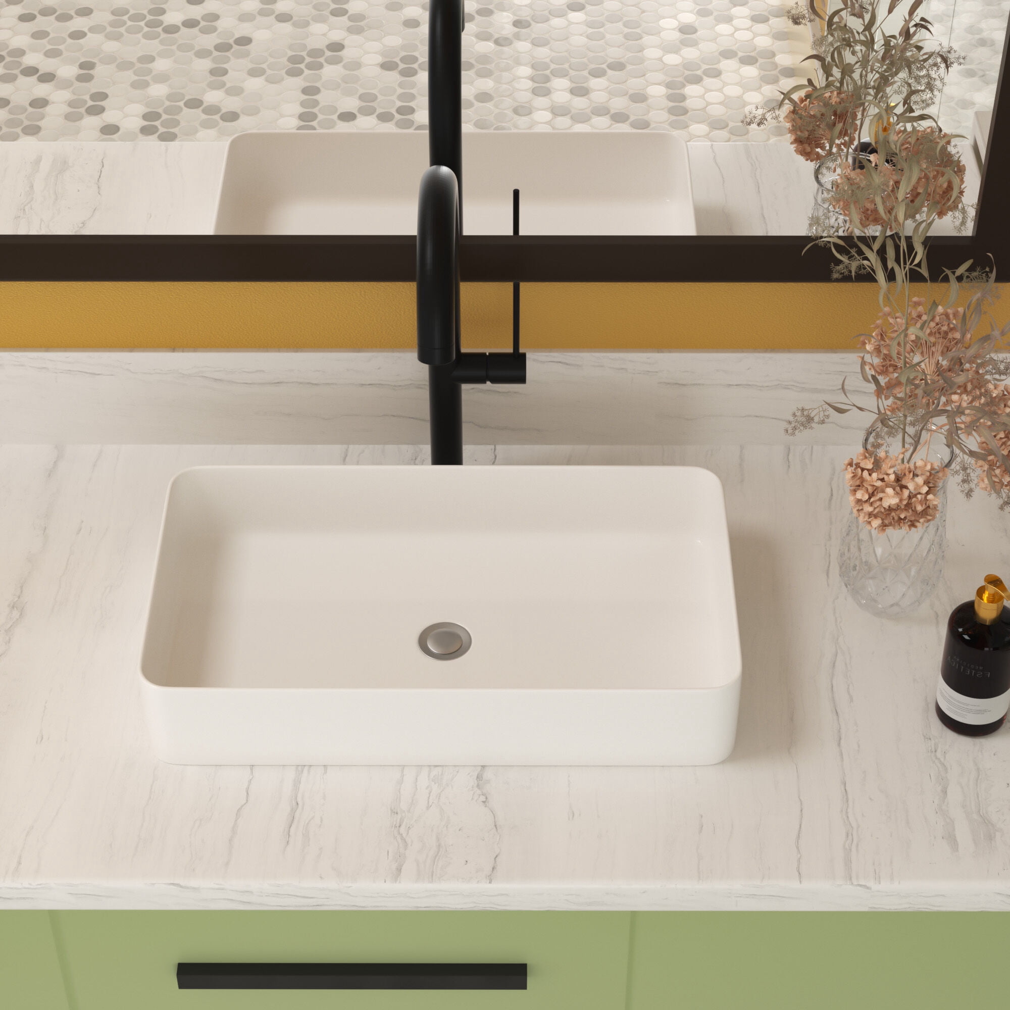 Vanity With Sink, 24"x14" White Ceramic Rectangular Vessel Bathroom Sink, White Bathroom Vanity,Ceramic Single Sink Vanity, Bath & Faucets Bathroom Vanities