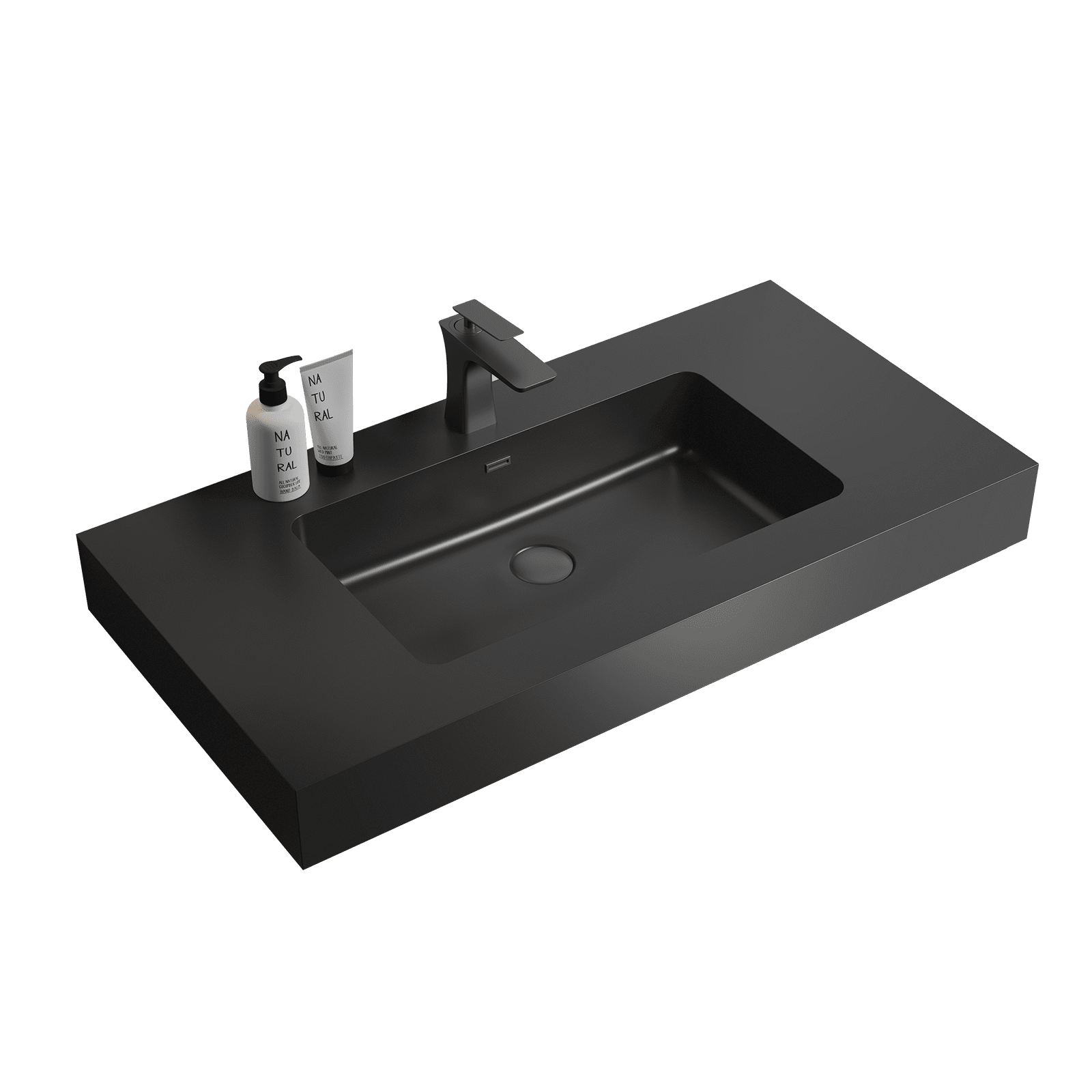 Vanity With Sink, BB02-36-109, Integrated engineered quartz basin WITHOUT drain and faucet, matte black color, Matt Black Bathroom Vanity,Quartz Single Sink Vanity, Bath & Faucets Bathroom Vanities