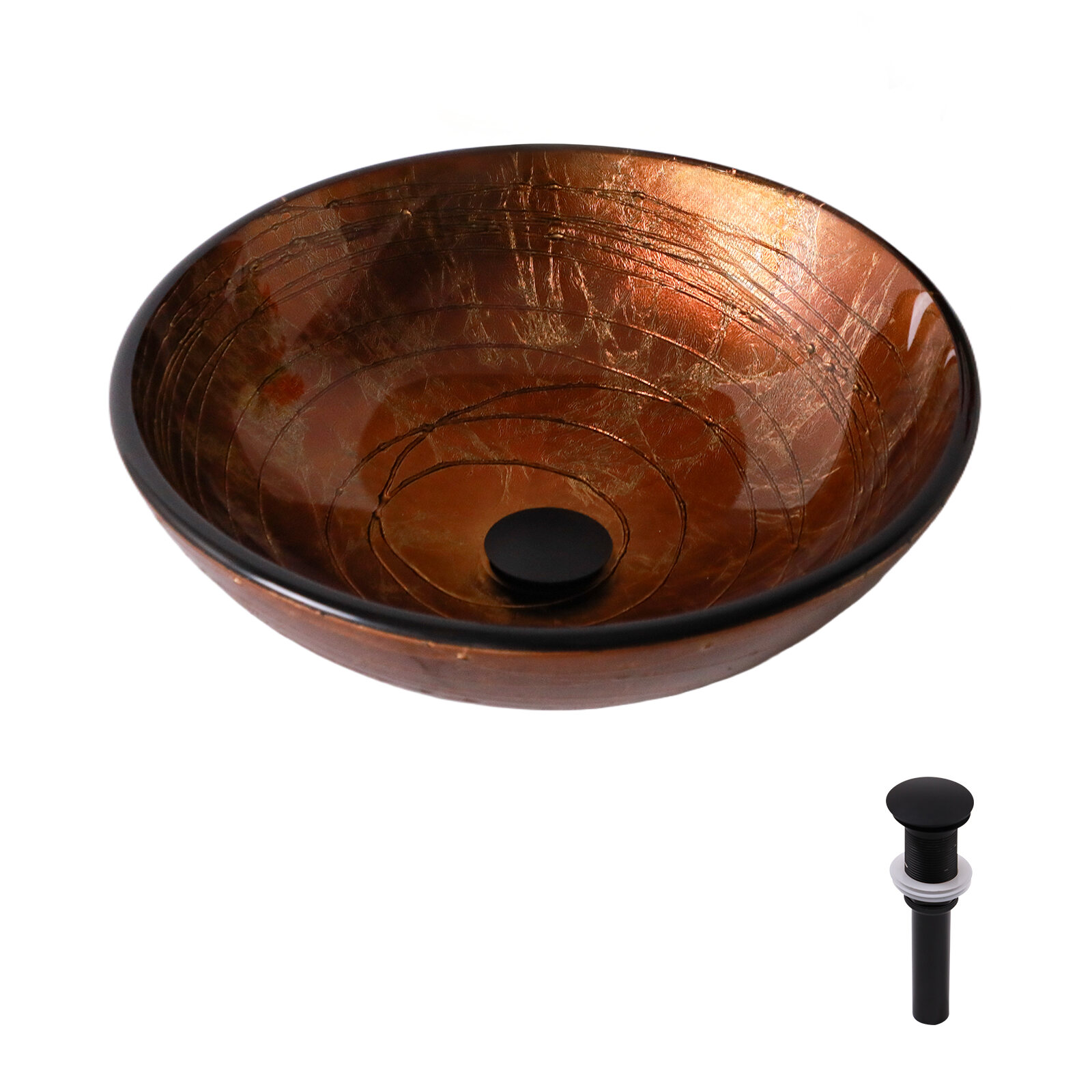 Vanity With Sink, Bathroom Artistic Tempered Glass Vessel Bathroom Sink with Pop-up Drain, Brown Tempered Glass Vanity Round Bowl (no Faucet), Brown Bathroom Vanity,Tempered Glass Single Sink Vanity