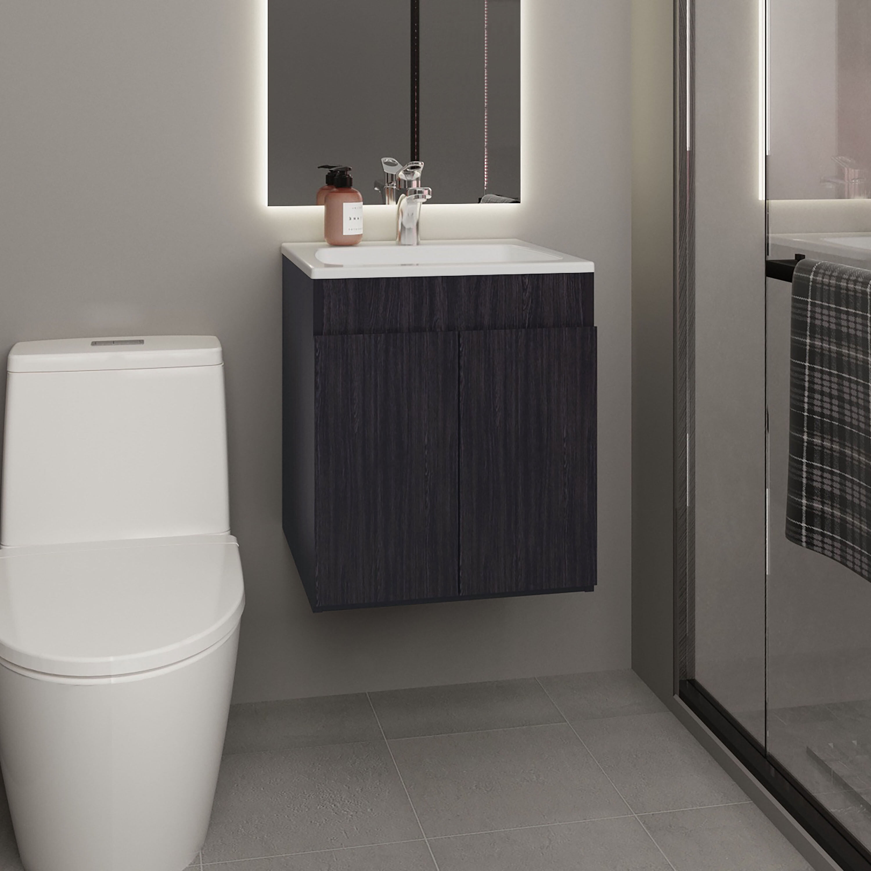 Vanity With Sink, Bathroom Vanity 20.8" H, 2 Doors, Black Wengue - Bathroom, Black Bathroom Vanity,Engineered Wood Single Sink Vanity, Bath & Faucets Bathroom Vanities