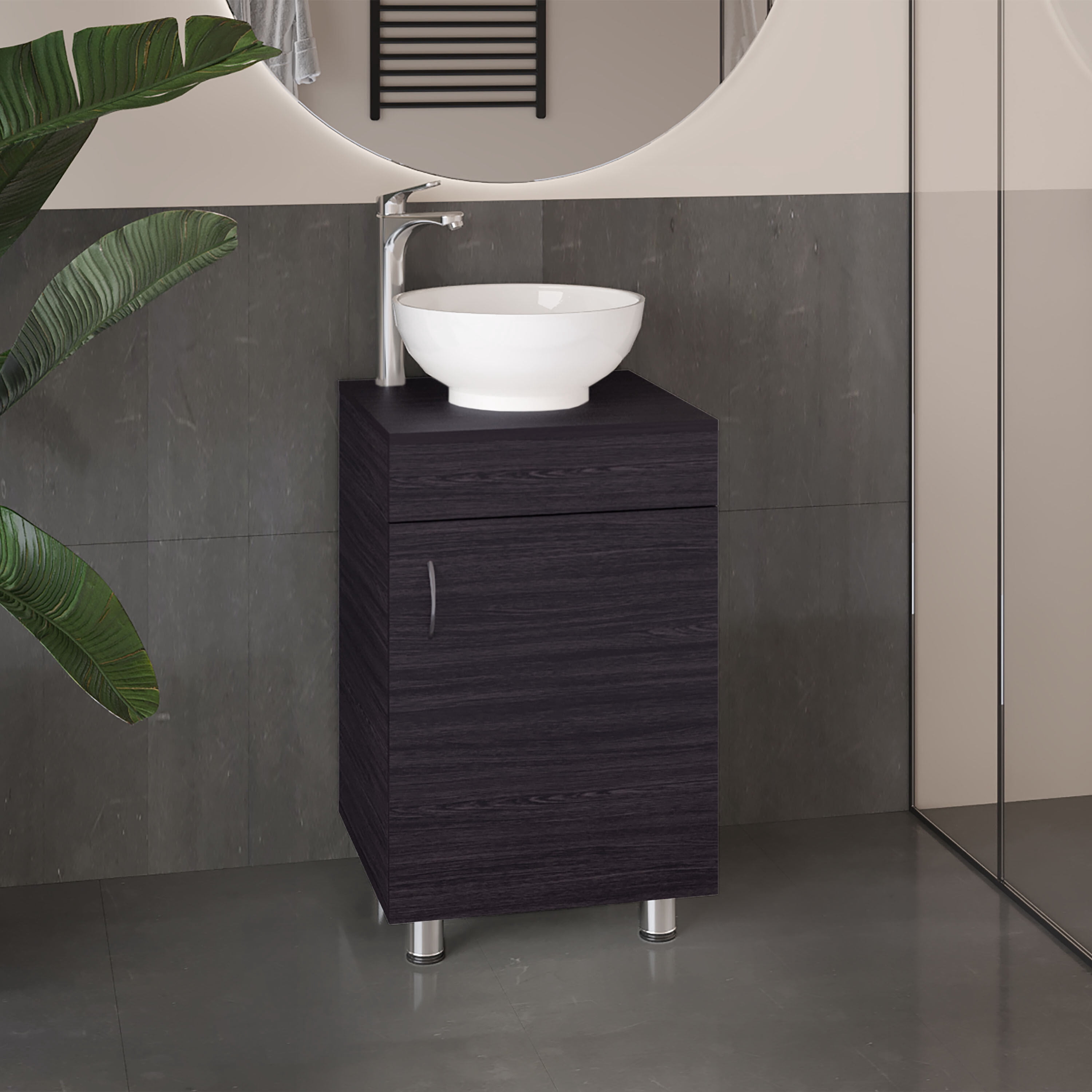 Vanity With Sink, Bathroom Vanity with Sink, 1 Door, 4 Legs, Black Bathroom Vanity,Engineered Wood Single Sink Vanity, Bath & Faucets Bathroom Vanities