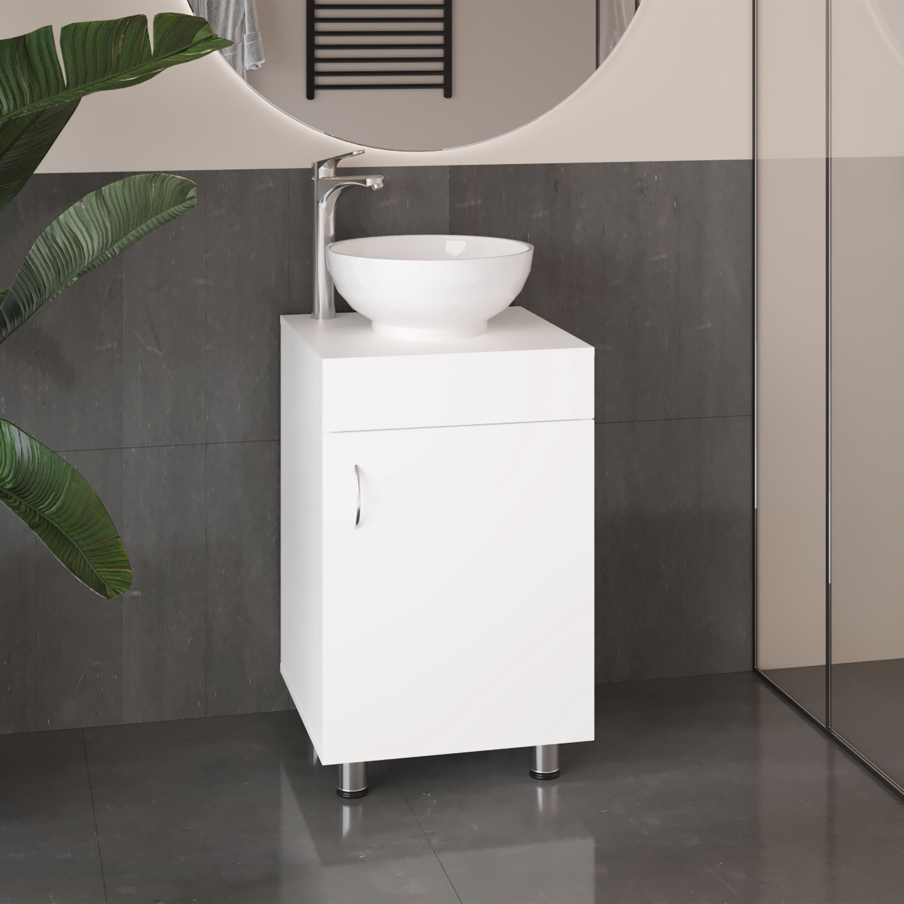 Vanity With Sink, Bathroom Vanity with Sink, 1 Door, 4 Legs, White Bathroom Vanity,Engineered Wood Single Sink Vanity, Bath & Faucets Bathroom Vanities