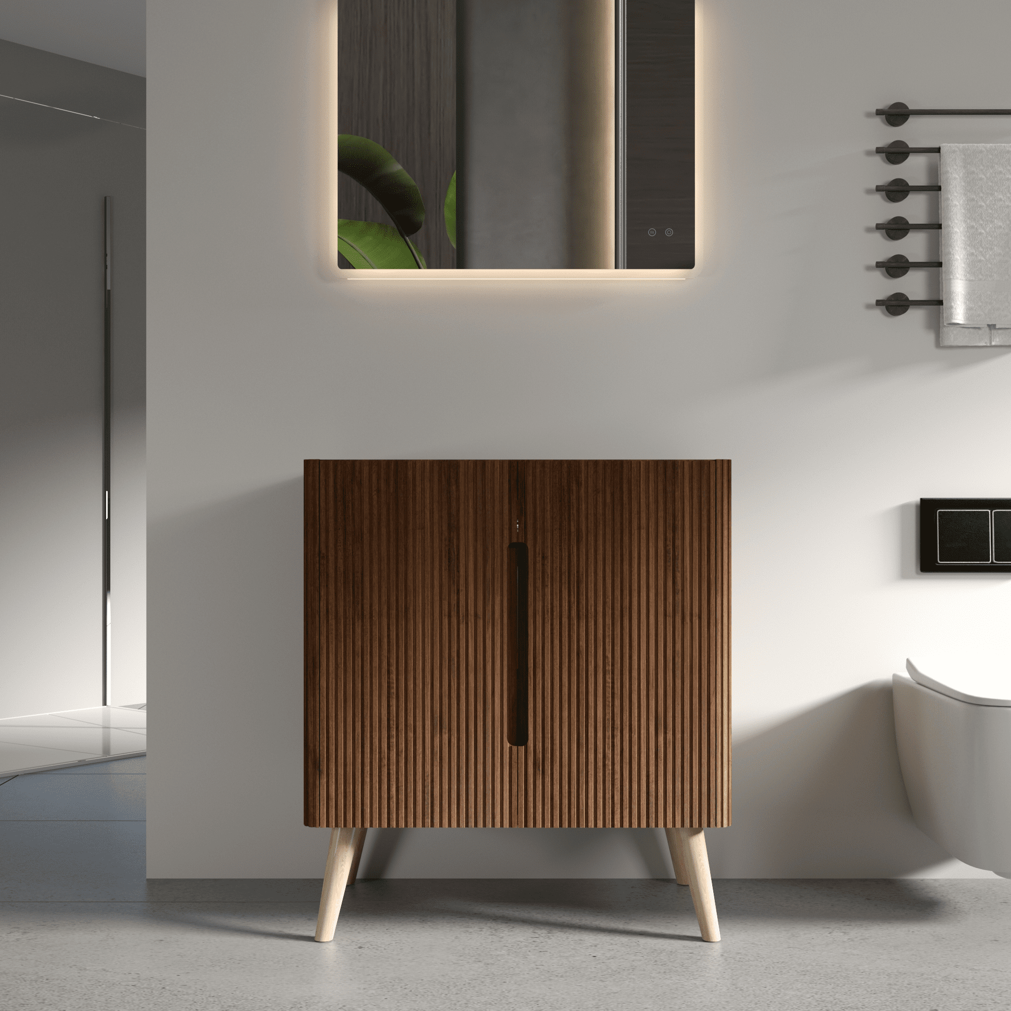 Vanity With Sink, CC0430F305 Etna 30" Striped Walnut Bathroom Vanity WITHOUT Sink, Freestanding Bathroom Cabinet for Modern Bathroom, White+Walnut Bathroom Vanity,Melamine Single Sink Vanity