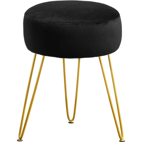 Vanity Stool, Black Vanity Stools for Makeup Room, Round Ottoman Foot Stool, Velvet Footrest Vanity Chair for Bathroom Vanity, Bedroom, Living Room, Entryway, Offices