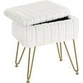 thumbnail image 1 of Vanity Stool Chair Faux Fur with Storage, 15.7"L x 11.8"W x 19.4"H Soft Ottoman 4 Metal Legs with Anti-Slip Feet, Furry Padded Seat, Modern Multifunctional Chairs for Makeup, Bedroom White, 1 of 7