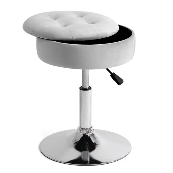 Vanity Stool, Vanity Chair for Makeup Room 360° Swivel Adjustable Stool, Round Ottoman Velvet Storage Makeup Chair with Removeable Tray for Living Room Bedroom (Grey)