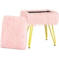 thumbnail image 1 of Vanity Stool Chair with Storage, Soft Ottoman Seat Vanity Stool with Anti-Slip Feet, Fluffy Padded Seat Multifunctional Footrest Side Table with 4 Metal Legs for Makeup, Bedroom, Pink, 1 of 9