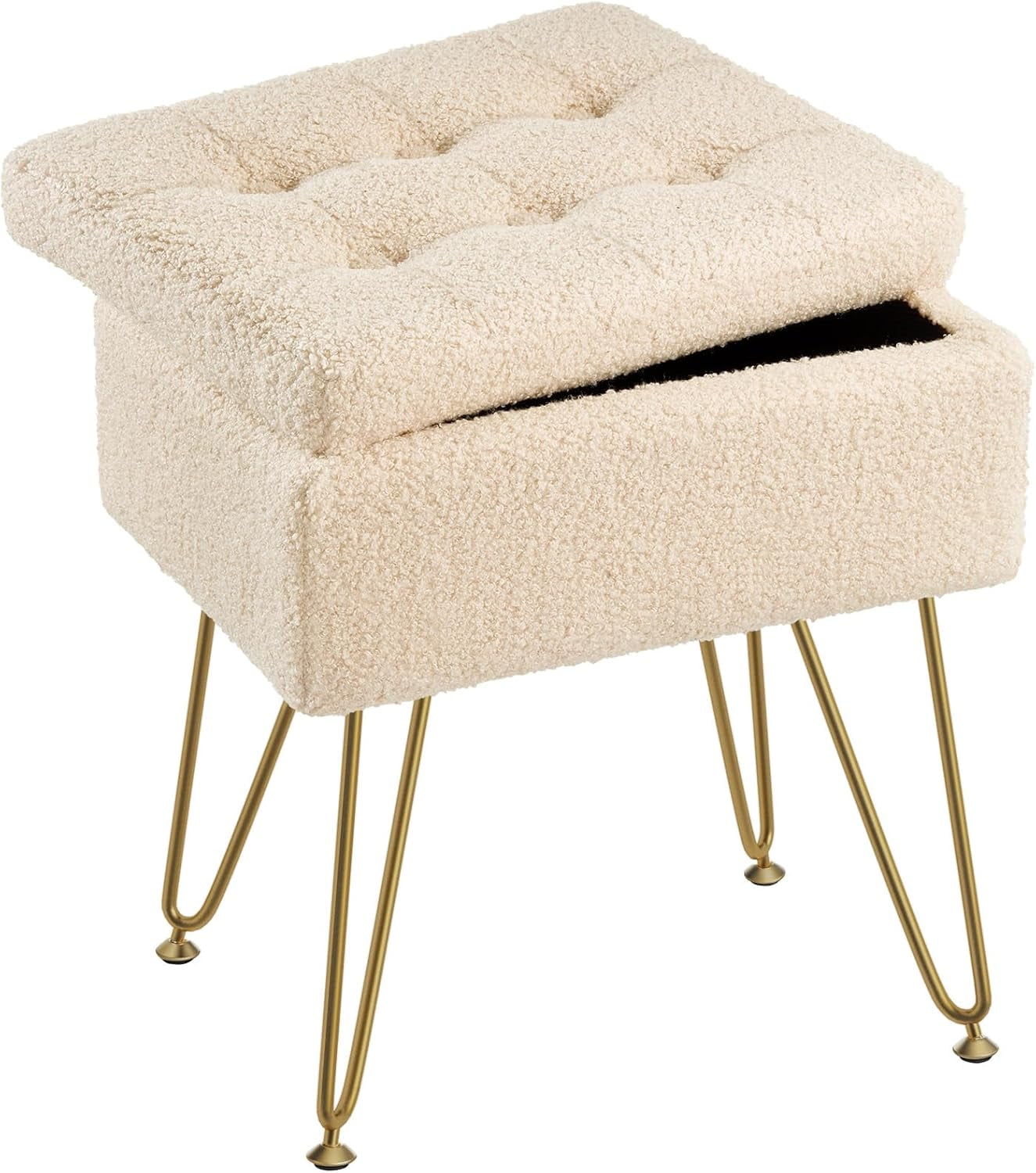 Vanity Stool Chair with Storage, Velvet Soft , 4 Metal Legs with Anti ...