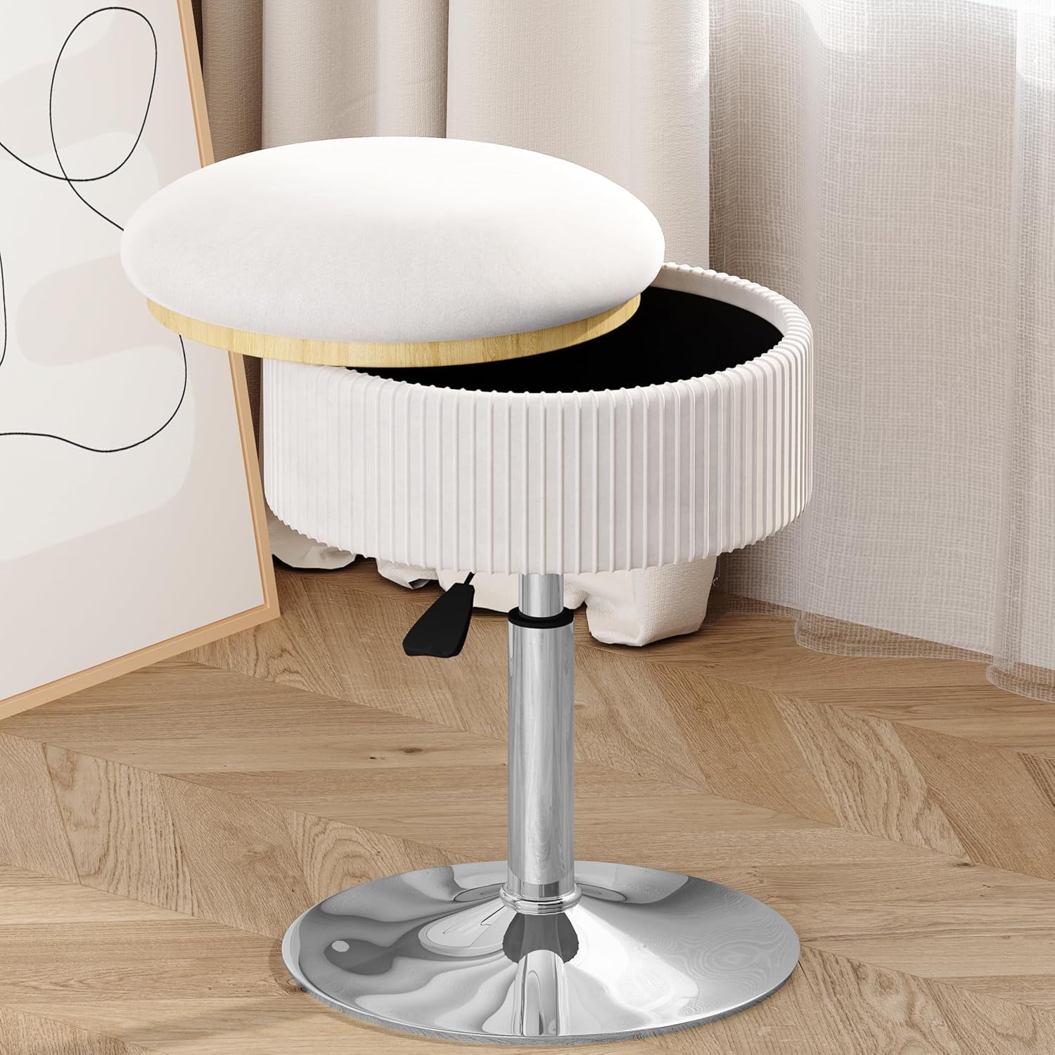 White Vanity Chair Modern Adjustable Height Swivel Vanity Stool