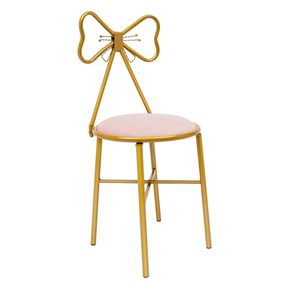 Vanity Stool Chair for Makeup Dressing Table Makeup Chair Pink Vanity Velvet Chair Velvet Butterfly Accent Chair Cute Girls Bow Knot Backrest Chair