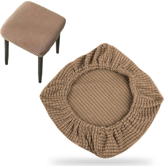 Vanity Stool Covers, Chair Seat Covers for Makeup Table, Non-Slip Stool Cover for Square Dining Chair & Bar Stool, Elastic Protector for Home Decor,Khaki