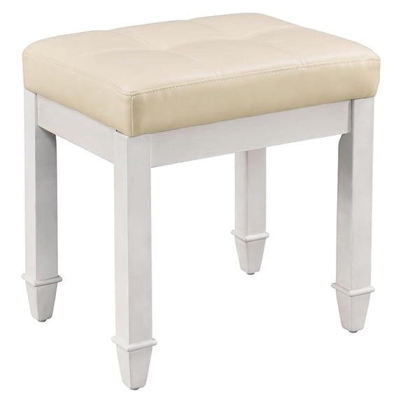 Vanity Stool with Faux Leather Upholstered , Makeup Dressing with Solid Wood Leg, Piano Stools, Child Stool,18.5"L x 14.2"W x 18.5"H Stools, White Leg & Beige Surface FD2405PBG