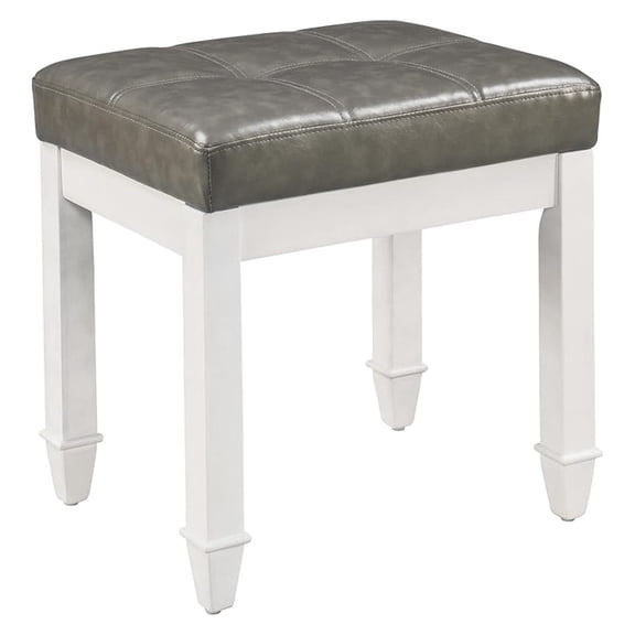 Vanity Stool with Faux Leather Upholstered , Makeup Dressing with Solid Wood Leg, Piano Stools, Child Stool,18.5"L x 14.2"W x 18.5"H Stools, White Leg & Dark Gray Surface FD2405PGY