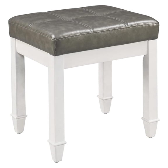 Vanity Stool with Faux Leather Upholstered , Makeup Dressing with Solid Wood Leg, Piano Stools, Child Stool,18.5"L x 14.2"W x 18.5"H Stools, White Leg & Dark Gray Surface FD2405PGY