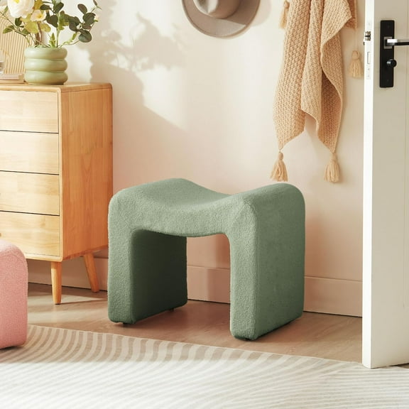 Vanity Stool Foot Rest Small Footstool Ottoman Chair Seating Backless Modern Teddy Velvet Ottoman for Makeup Room Living Room Bedroom Entryway,(Single 1) Green