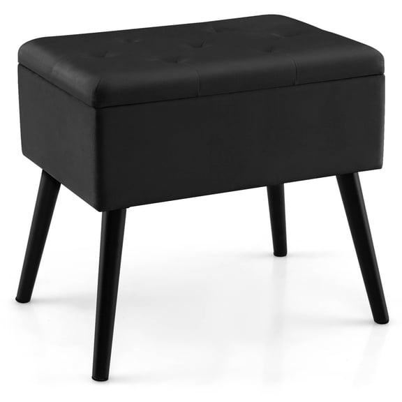 Vanity Stool Footrest Tufted Flip Top Velvet Storage Ottoman w/Wood Legs
