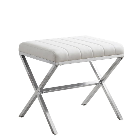 Vanity Stool,Modern PU Leather Ottoman Stool Chair for Vanity Bench with Metal X Legs, Rectangle Makeup Stools Padded Foot Rest Ottoman for Makeup Room, Living Room, Bathroom,White