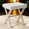 thumbnail image 1 of Vanity Stool Ottoman, Square Linen Makeup Stool with Metal X Legs, Padded Seat Foot Rest, Small Ottoman Stool Chair for Vanity, Bathroom, Living Room, Entryway, Beige, 1 of 7
