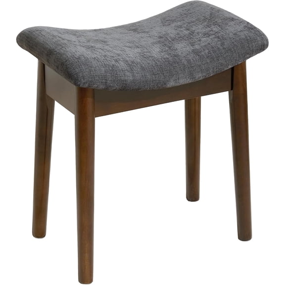 Vanity Stool with Saddle Cushion, 18 Inch Makeup Vanity Chair for Living Room, Modern Foot Stool Ottoman Piano Bench,Small Upholstered Bench for Bedroom, Dark Grey