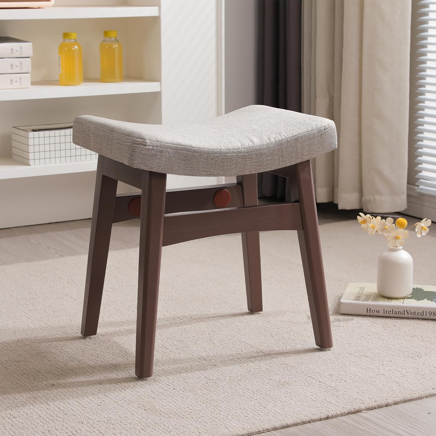 Vanity Stool, Saddle Cushion Foot Stool, Modern Vanity Bench with Solid