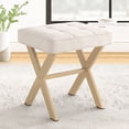 thumbnail image 1 of Vanity Stool, Square Linen Makeup Stool with Metal X Legs, Small Ottoman Stool Chair for Vanity, Modern Padded Vanity Seat Foot Rest Stool for Makeup Room, Bathroom, Linen Color, 1 of 17