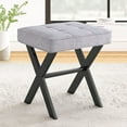 thumbnail image 1 of Vanity Stool, Square Linen Makeup Stool with Metal X Legs, Small Ottoman Stool Chair for Vanity, Modern Padded Vanity Seat Foot Rest Stool for Makeup Room, Living Room, Bathroom, Dark Gray, 1 of 9