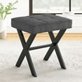 thumbnail image 1 of Vanity Stool, Square Linen Makeup Stool with Metal X Legs, Small Ottoman Stool Chair for Vanity, Modern Padded Vanity Seat Foot Rest Stool for Makeup Room, Living Room, Bathroom, Carbon Gray, 1 of 17