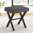 thumbnail image 1 of Vanity Stool, Square Linen Makeup Stool with Metal X Legs, Small Ottoman Stool Chair for Vanity, Modern Padded Vanity Seat Foot Rest Stool for Makeup Room, Living Room, Bathroom, Carbon Gray, 1 of 18