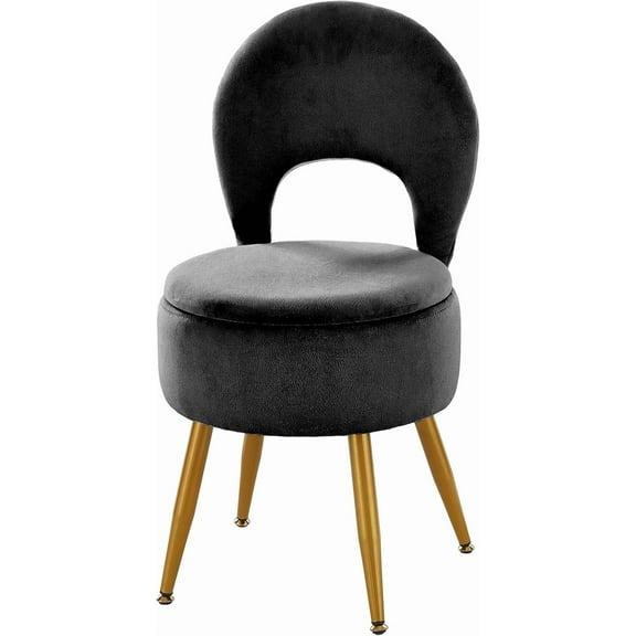 Vanity Stool with Storage and Backrest, Folding Back & Velvet Seat, Footrest, Round Ottoman with Sherpa, Vanity Chair with Storage, Ideal for Bedroom, Living Room, and Makeup Stations