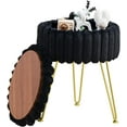 thumbnail image 1 of Vanity Stool with Storage, Faux Fur Ottoman Chair with Metal Legs, Round Makeup Vanity Chair for Bedroom or Dressing Table, Modern Small Ottoman Seat (Black), 1 of 13