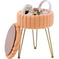 thumbnail image 1 of Vanity Stool with Storage, Faux Fur Ottoman Chair with Metal Legs, Round Makeup Vanity Chair for Bedroom or Dressing Table, Modern Small Ottoman Seat (Orange), 1 of 13