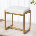 thumbnail image 1 of Vanity Stool, Vanity Chair Stools for Makeup Room, Faux Leather Small Makeup Bench, Modern Gold Metal Legs Ottoman Foot Rest for Bedroom Living Room, White & Gold, 1 of 14