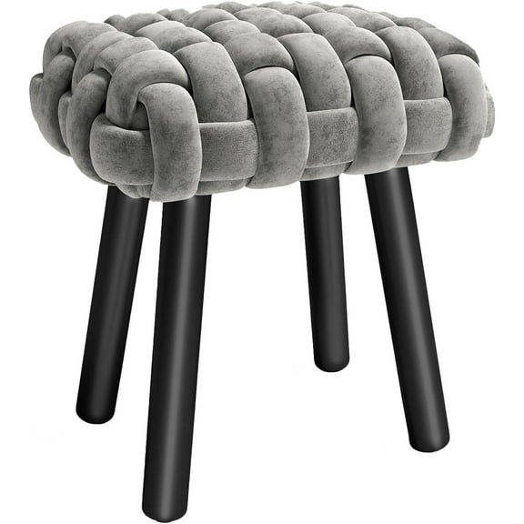 Vanity Stool, Woven Seat with Solid Wood Legs for Vanity Makeup and Footrest,Easy Installation