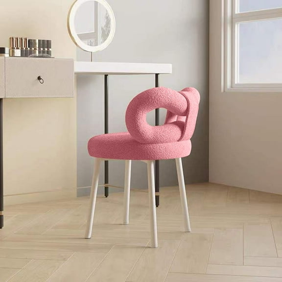 Vanity Stool with Bowknot Backrest Living Room Women Girls Bedroom Makeup Chair Adjustable Foot Pads Armless Dressing Chair Side Table Seat Lorelo