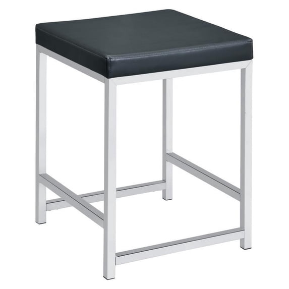 Vanity Stool with Leatherette Seat and Tubular Frame Black