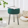 thumbnail image 1 of Vanity Stool with Metal Legs – Round Velvet Ottoman Bench, Modern Dressing Stool & Footstool for Bathroom, Bedroom, or Living Room – Green, 1 of 6