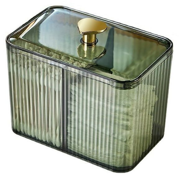 Vanity Storage Organizer, 3-Grid Qtips Cotton Swab Dispenser, Compact Bathroom Countertop Jar for Makeup Brushes Accessories, Green