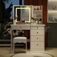 thumbnail image 1 of KULAGAGA Vanity Table with 3 Color Lighted Sliding Mirror and Charging Station, Makeup Dressing Table with Hair Dryer Holder Storage Drawers Hidden Shelves Cushion Stool, White, 1 of 7