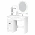 thumbnail image 1 of Vanity Table with Lighted Mirror & Drawers European white dressing table with 3-color dimmable LED mirror,Features 4 large drawers & 3 open shelves for ample storage., 1 of 7