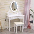 thumbnail image 1 of Vanity Table, Makeup Dressing Table with Oval Mirror, Modern Bedroom Dressing Table with 5 Drawers for Women Girls Kids, 1 of 7